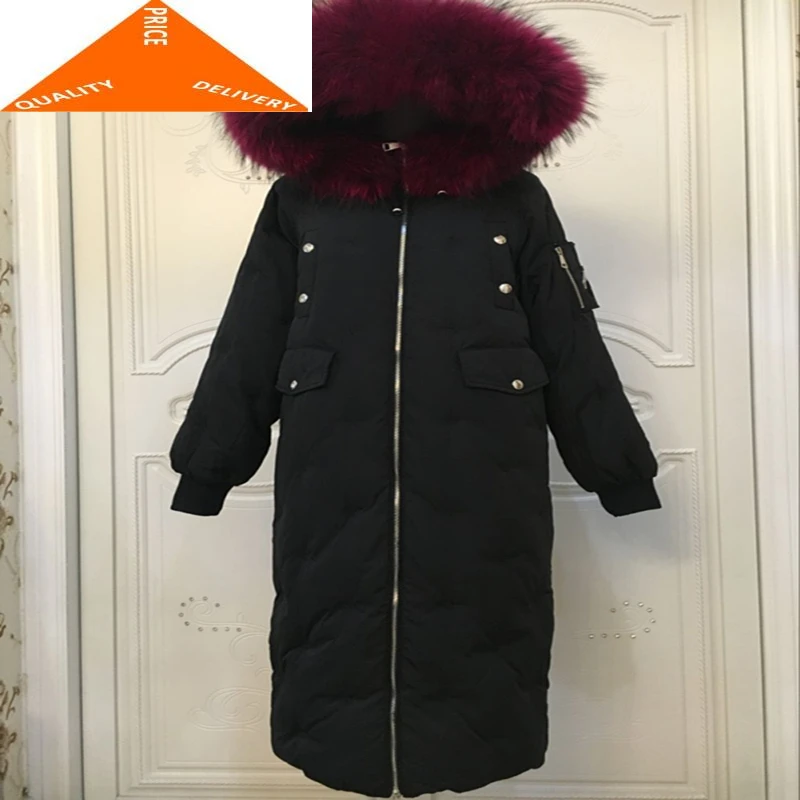 

Women's 2020 Brand Jacket Real Raccoon Fur Hooded Thick Warm Parka Ladies Long Duck Down Coat Hiver LW9892