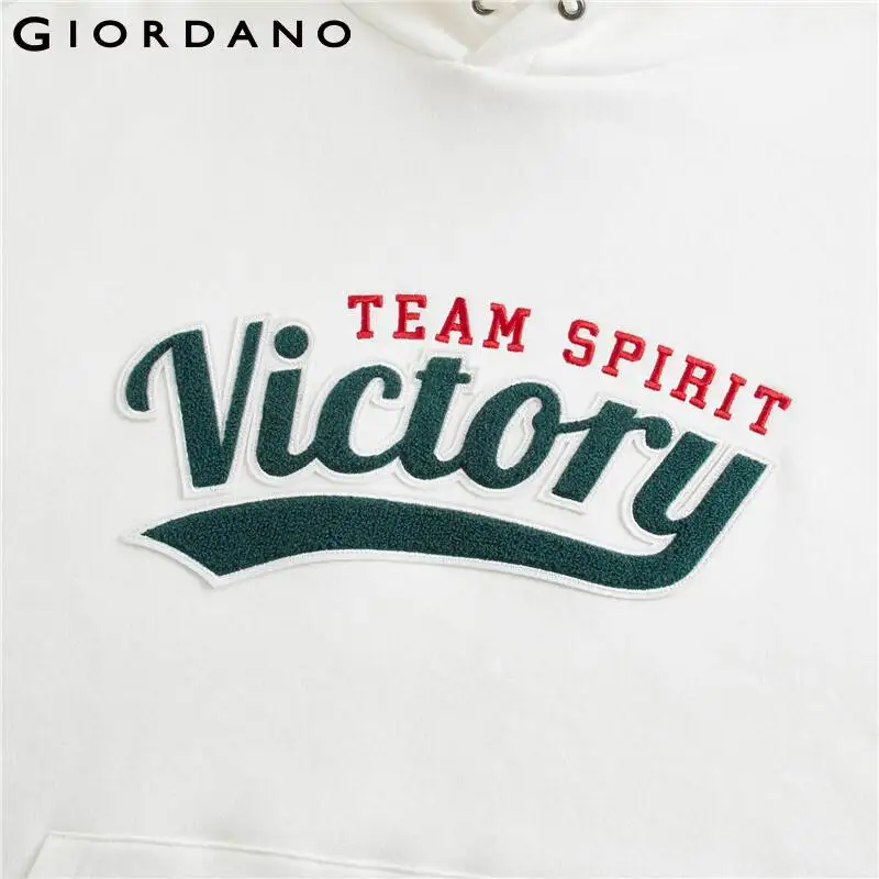 

Giordano Men Sweatshirts Alphabet Embroidery Loose Hoodie Fleece-lined Drawstring Warm Moletom Masculino 01099784
