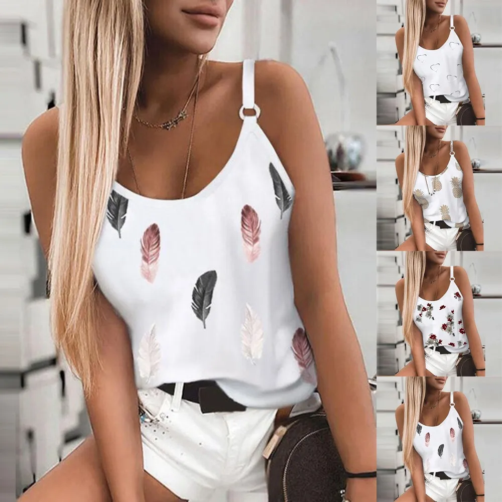 

Women Thin Wild Solid Camis Vest Women Printed Tank Tops Female 2021 Summer Sexy Strap Basic Tops Slim Sleeveless Camisole