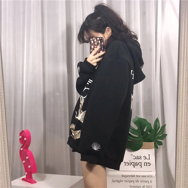 Японский бренд Tide толстовки с принтом Красного коронованного Журавля свободная