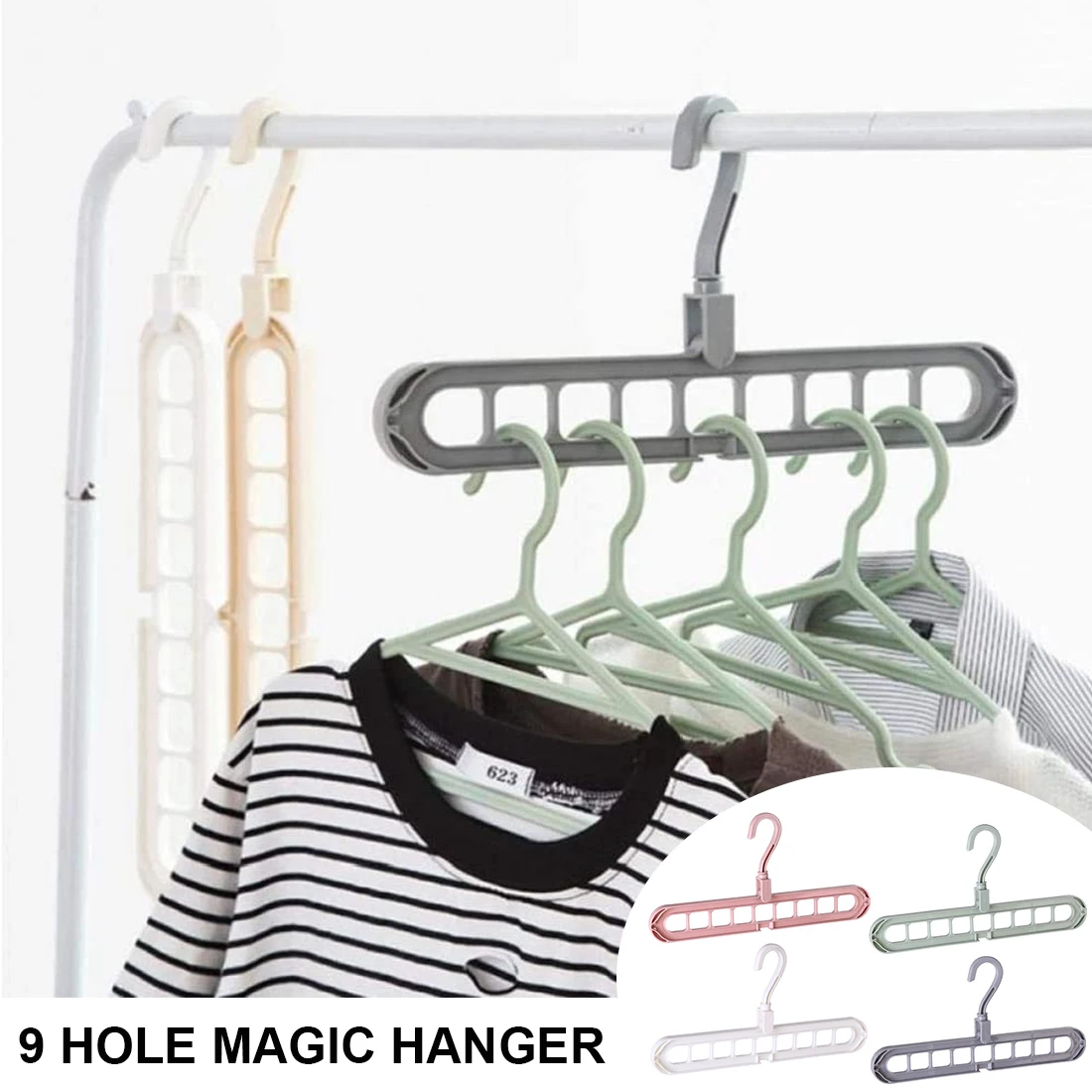 9-hole Clothes hanger organizer Space Saving Hanger multi-function folding magic hangers drying Racks Scarf clothes Storage