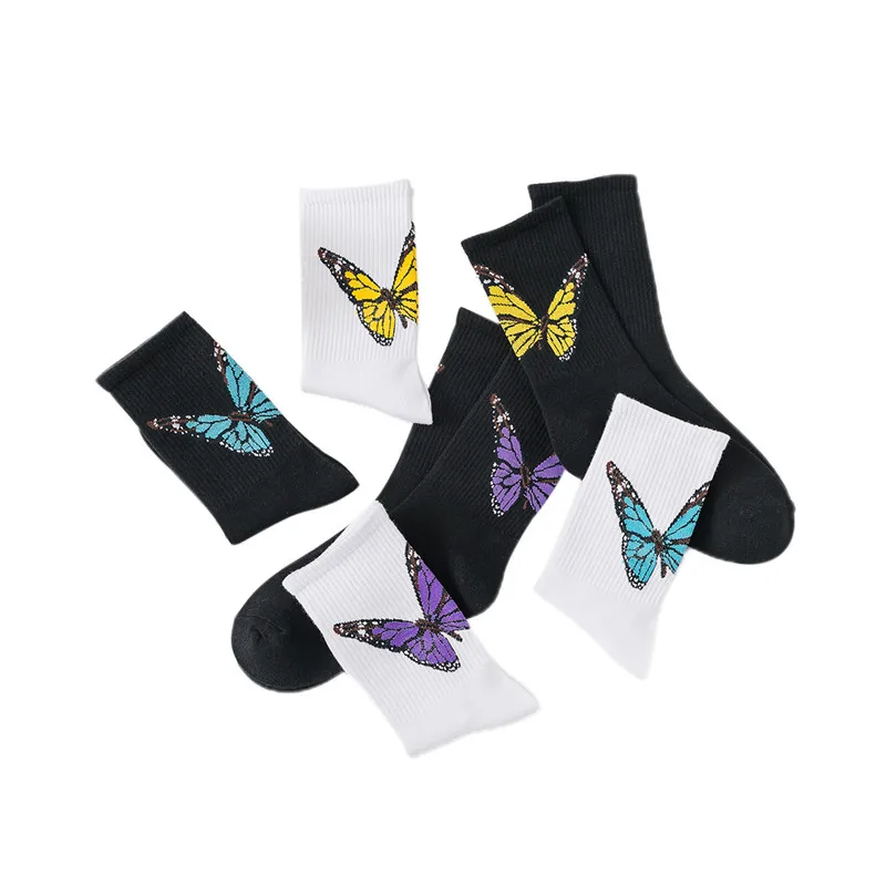

Носки женские, хлопковые, с принтом в виде бабочек, на осень/зиму