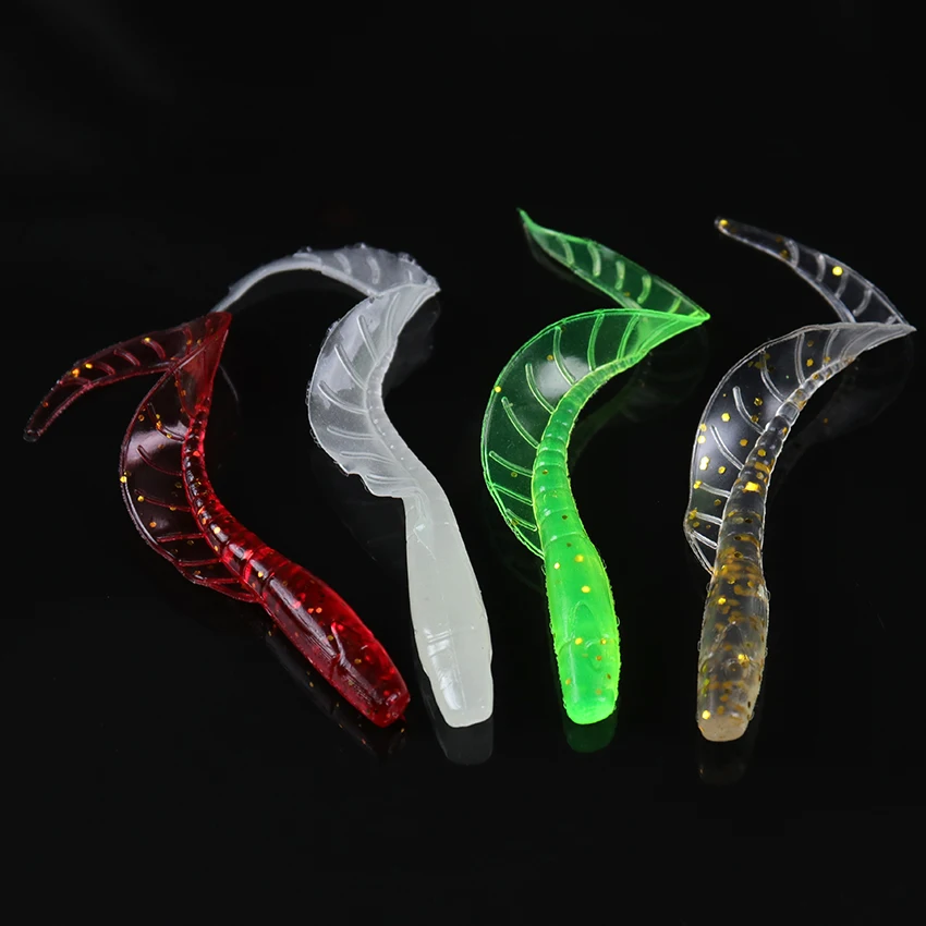 10PCS Curl Tail Worm Soft Lure Artificial Fishing Lures Swimbait Tail Grub Lures Worm Grub Lures Baits Silicone Fishing Tackle 