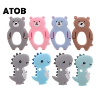 atob 5pcs baby teether dinosaur silicone pendant teethers bear bpa free teething toy animal diy chain necklace toys accessories