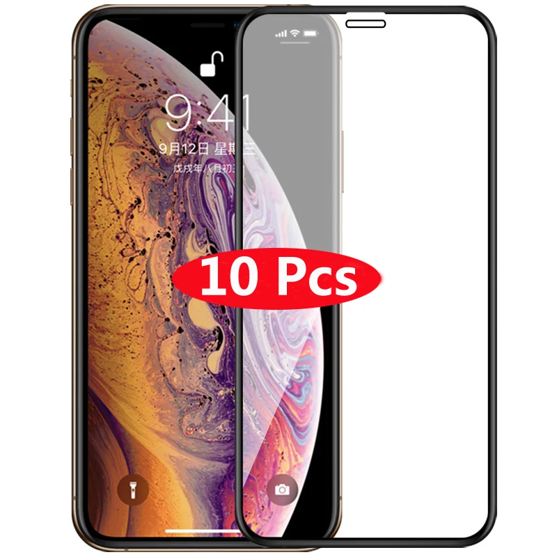 

Cubierta completa de vidrio templado de 10 piezas en iPhone XS Max XR X película protectora de pantalla a prueba de explosiones