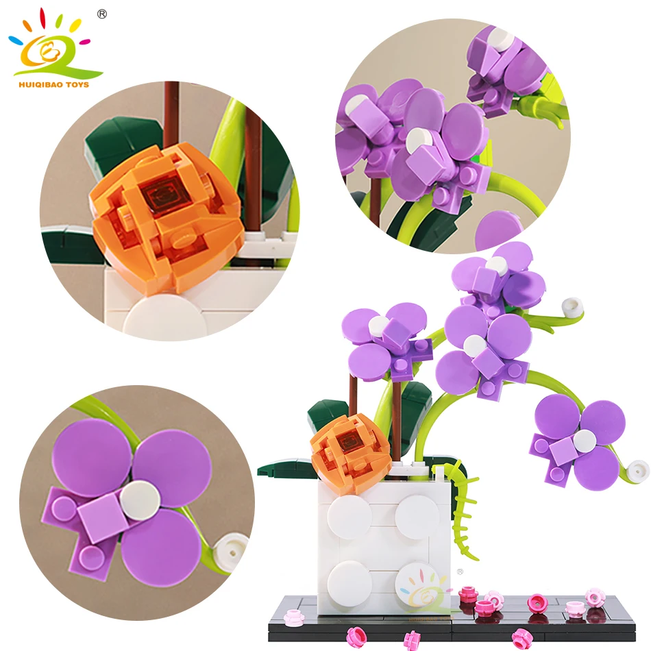 HUIQIBAO 267Pcs Phalaenopsis Flowers Blossom Bouquet MOC Building Blocks City Bricks Construction Children Toys For Girls Friend |