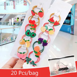 1 комплект, новинка, Детские эластичные резинки для волос с милыми мультяшными свежими фруктами и цветами, милые резиновые резинки со смайликами для девочек, детские аксессуары для волос