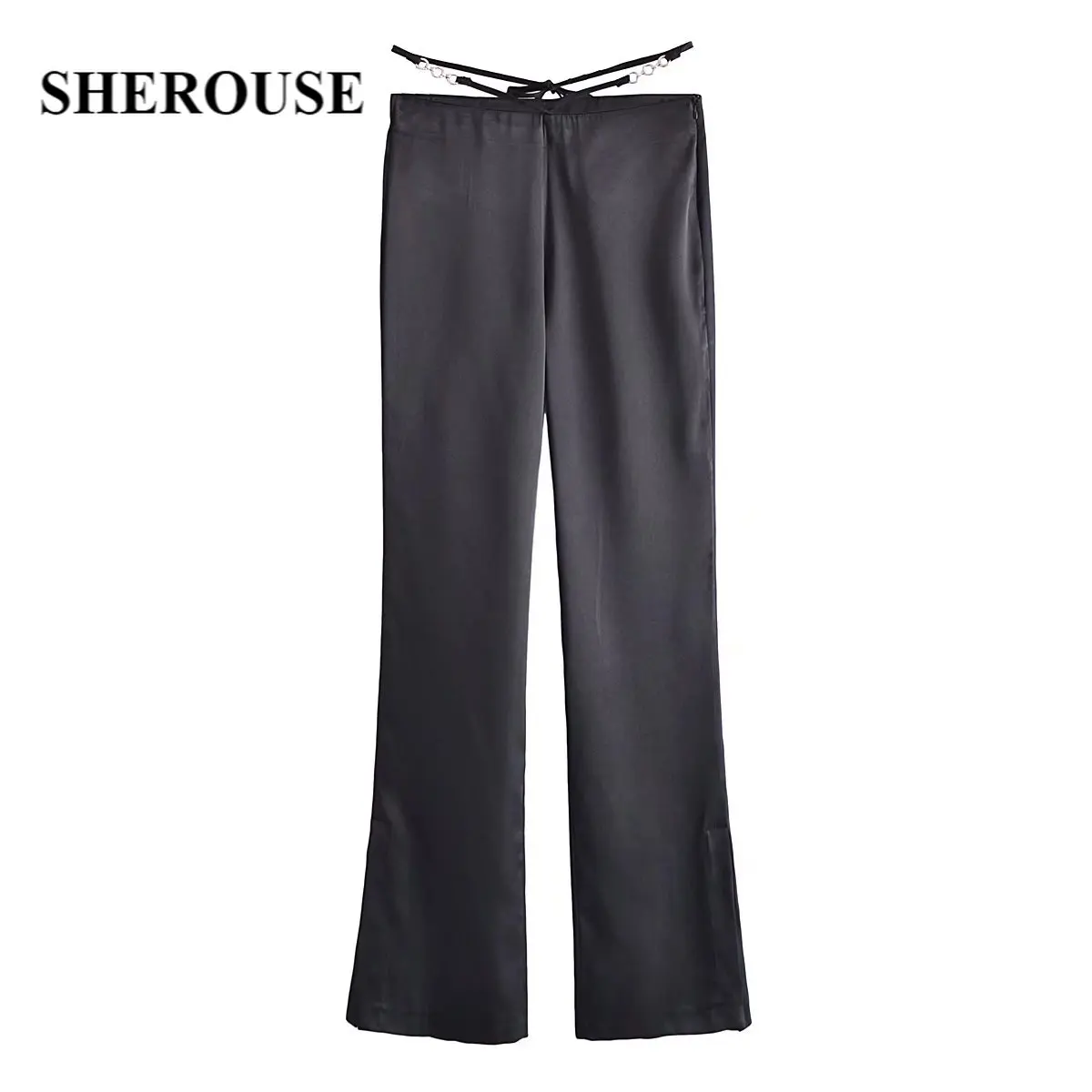 

Женские модные черные брюки Sherouse с боковой молнией и разрезом, винтажные облегающие повседневные женские брюки с высокой талией, шикарные б...