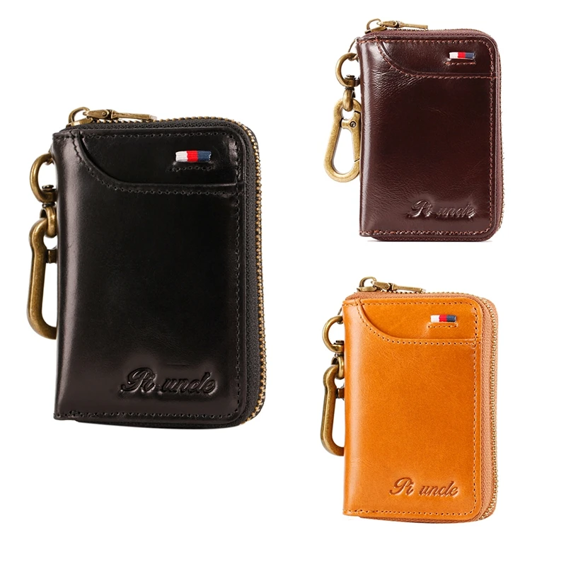 

NEW-PI UNCLE Brand Leather Key Case, Multifunctional Card Type Waist Keychain, Change Key Box, Car Key Storage