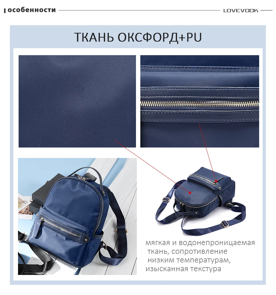 Женский рюкзак LOVEVOOK, школьный портфель для девочки, маленькая повседневный сумка в руках для школы и путешествия, водонепроницаемый синий рюкзак из оксфорда