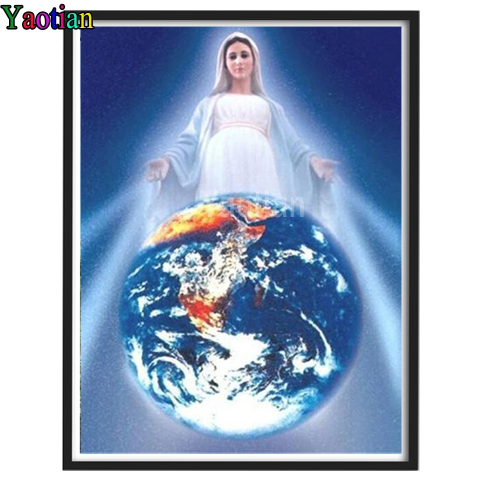 

Бриллиантовая живопись религиозная девственница mary earth DIY 5d, вышивка крестиком, алмазная вышивка пейзажем, картина Стразы