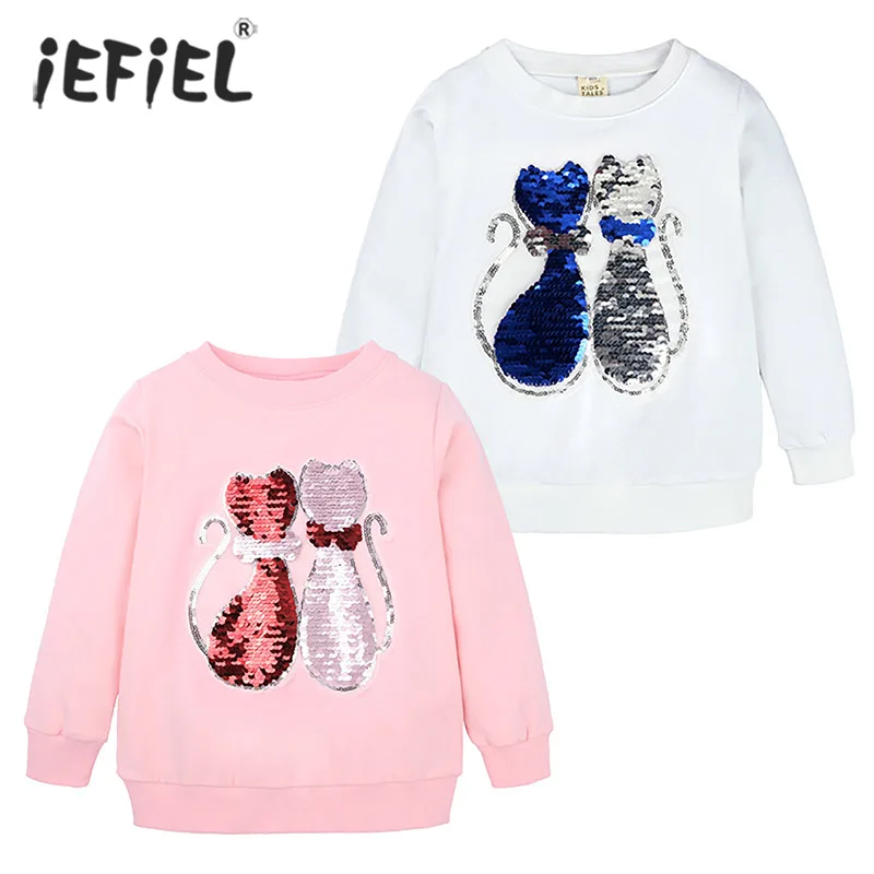

Toddler Baby Kids Girls Clothes Hooded Solid Sequins Cartoon Cat Hoodie Autumn Winter Hoodies Coat Warm Sweatshirt T-shirt Tops