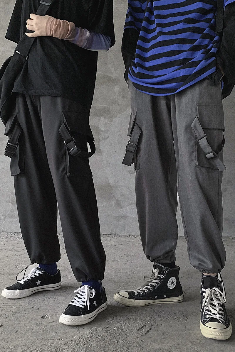

2020 Spring And Autumn New Youth Popular Solid Color Wild Multi-pocket Straight Pants Fashion Loose Casual Pants Black / Grey