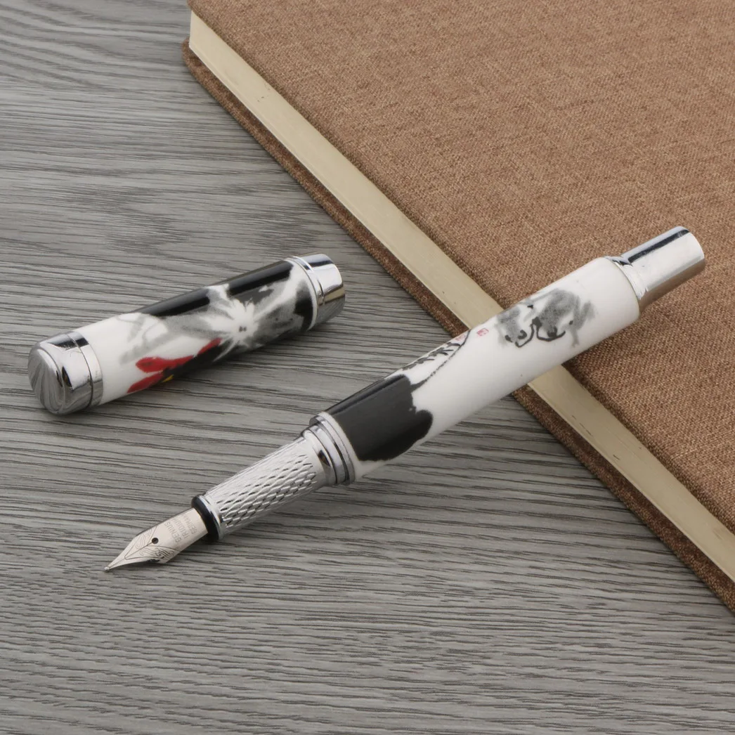 Ручка перьевая с синим и белым фарфоровым рисунком лотоса канцелярская школьные