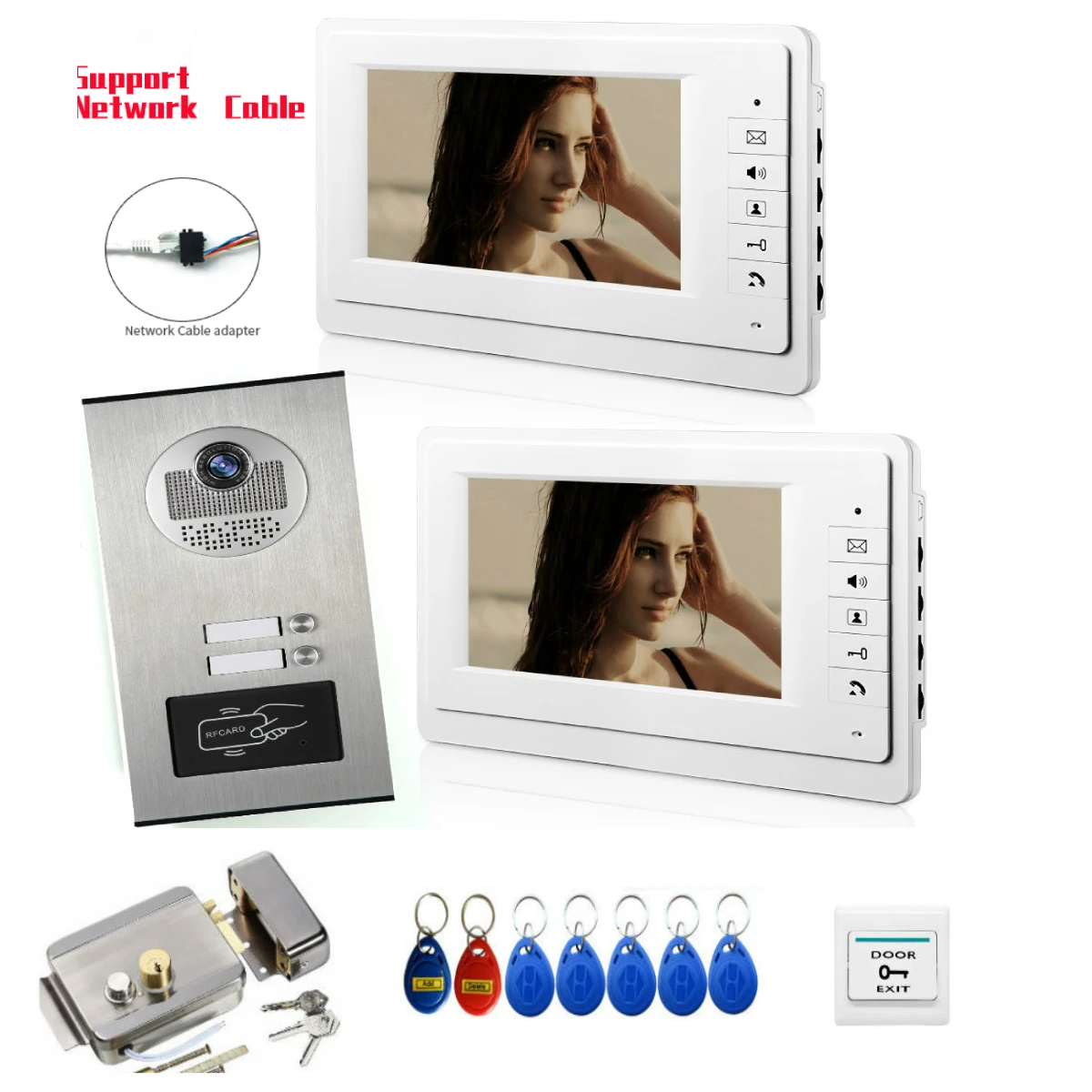 

RFID Wired Video Intercom Video Door Phone 7'' Color Monitor Video Camera Doorbell Waterproof Card Keyfobs Unlock for Home Villa