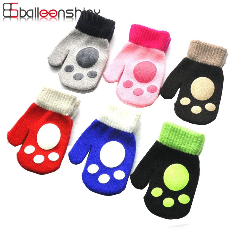 

Balleenshiny Footprint Children's Winter Warm Gloves for 1-5Y Cute Baby Warm Gloves Toddler Kid Cartoon Mittens for Boys Girls
