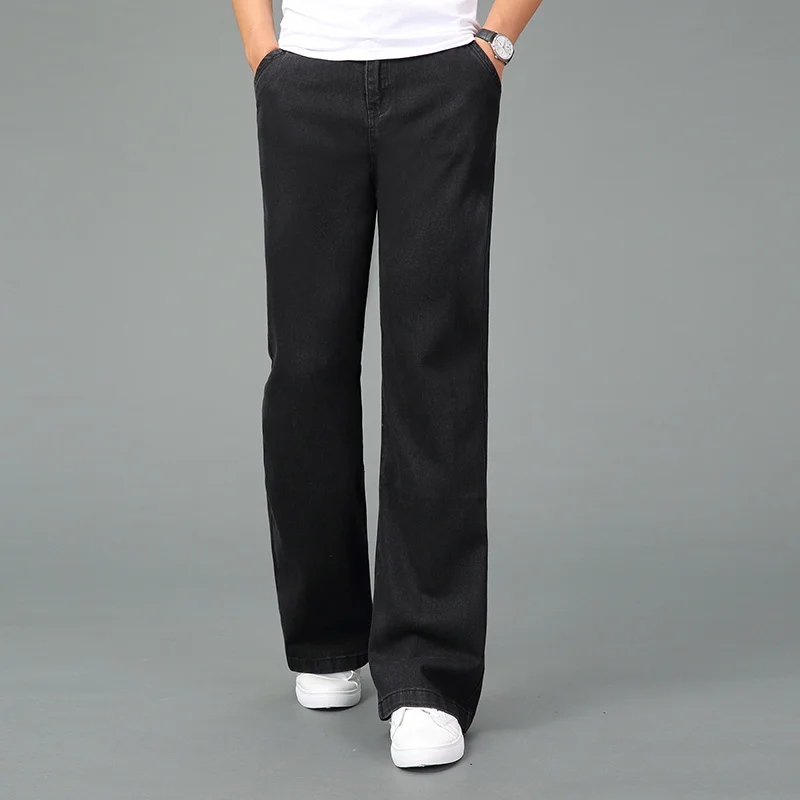 Мужские длинные джинсы с широкими штанинами случайный звонок синие брюки для