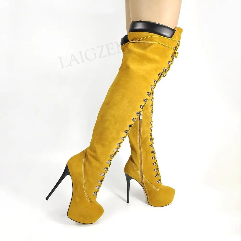 

BERZIMER Women Over Knee Boots Platform High Heels Boots Frauen Stiefel Ladies Unisex Shoes Woman Big Size 39 43 44 45 47 52