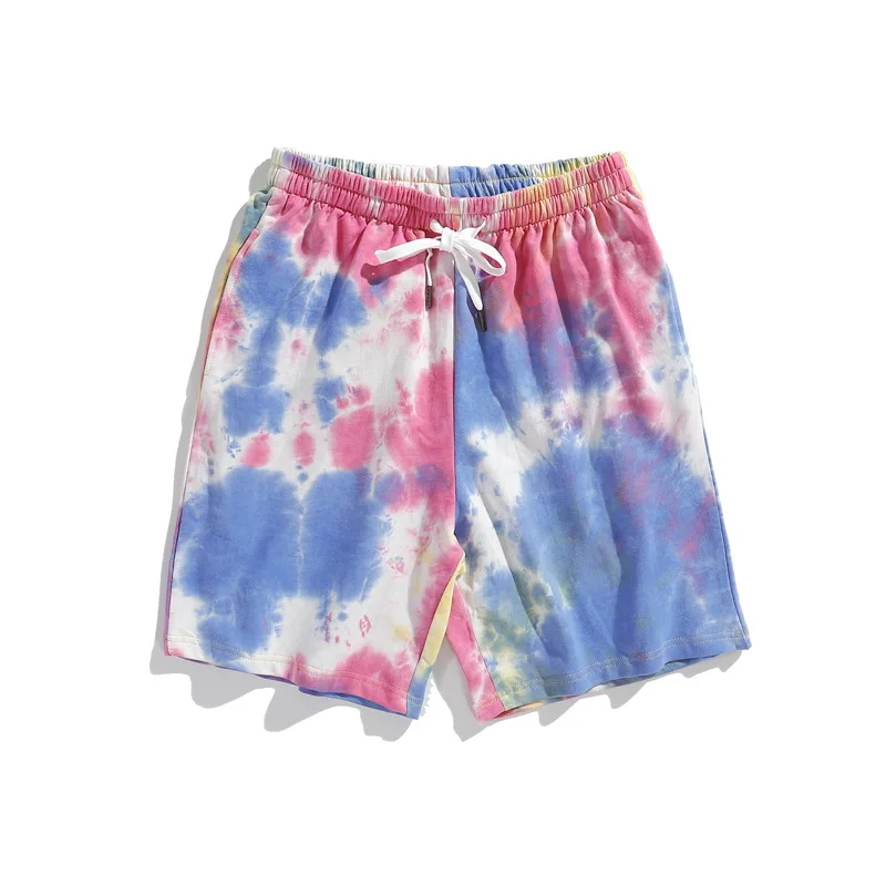 

2021 Summer Unisex Men Women Short PantsTie-Dye Beach Cotton Loose Casual Sports Drawstring Pocket Print Fashion Tie Dye Pants