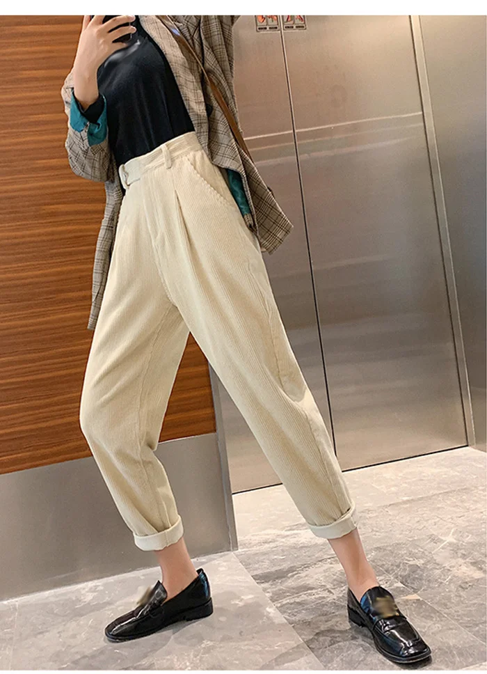 Winter Corduroy Pants Women Autumn High Waist Pockets Trousers Women Plus Size Streetwear Harem Pants Pantalon Femme