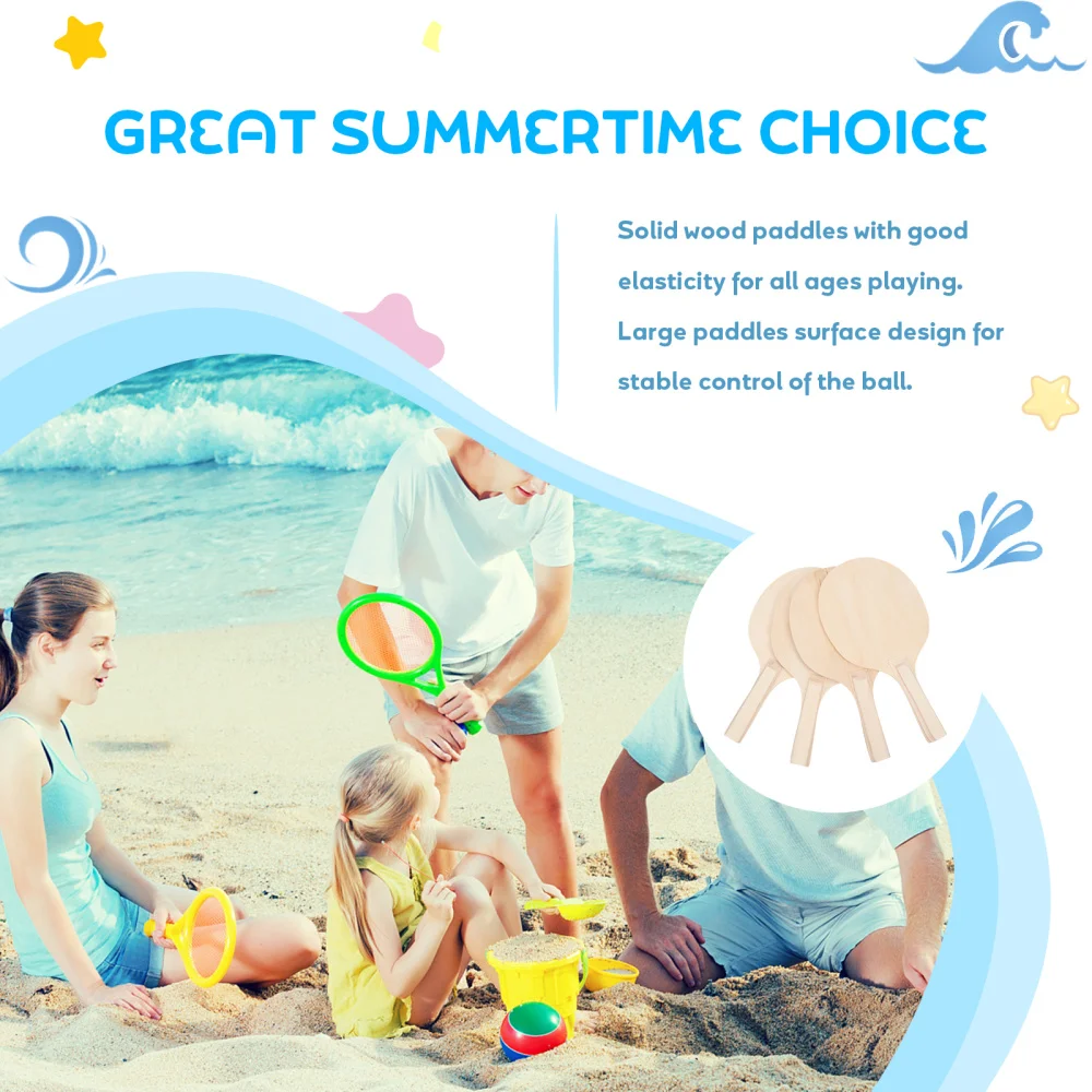 

4Pcs Funny Wooden Badminton Paddles Beach Game Paddles (Light Brown)