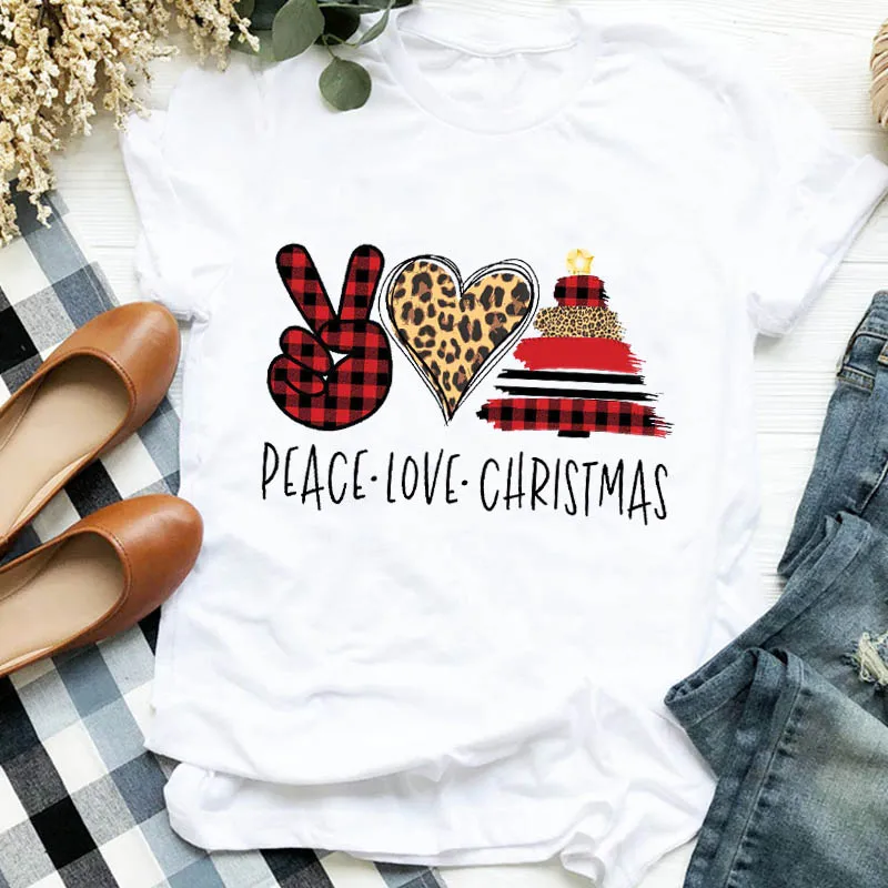 Женская леопардовая клетчатая футболка в стиле 90 х с новогодним осенним и зимним