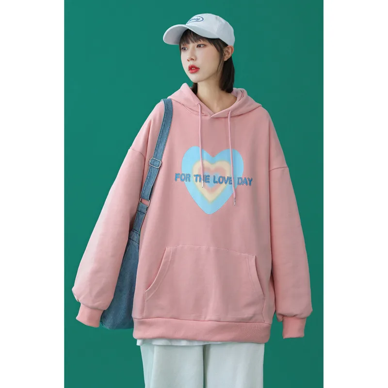 

2021 Spring Casual Long Sleeve Printed Hoodies Women Hip Hop Harajuku Kawaii Autumn Loose Plus Size Vintage Hooded Sweatshirt
