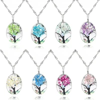 glass crystal plant tree of life lady dried flowers necklace chain charm creative women jewelry accessories pendant gifts