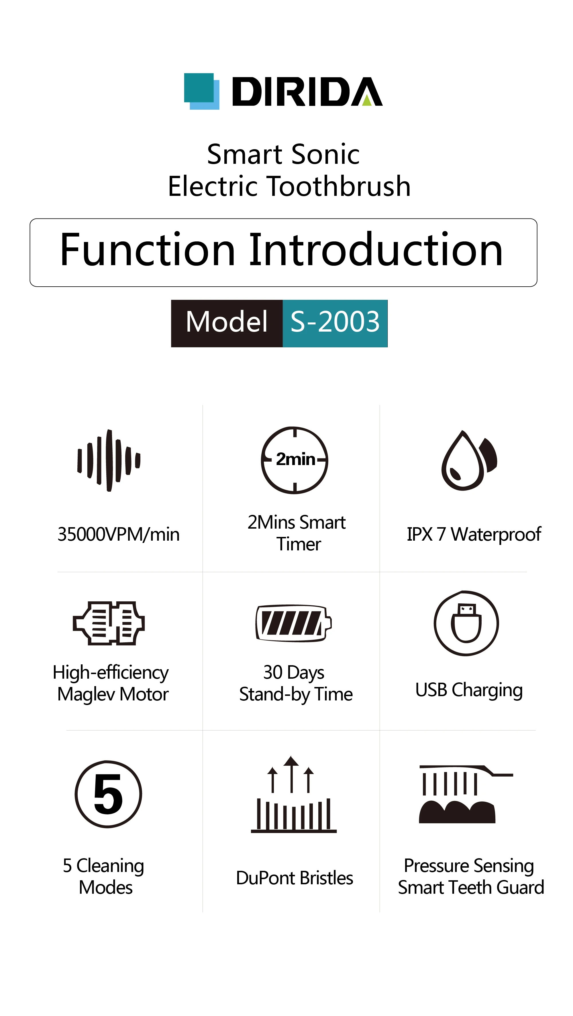 Новая DIRIDA S2003 режим зарядки для взрослых перезаряжаемая звуковая электрическая зубная щетка Водонепроницаемая ультра звуковая Глубокая чистка звуковая зубная щетка