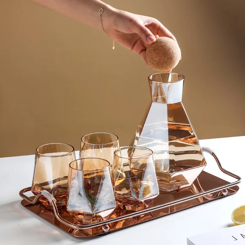 Nordic Geometric Crystal Glass Water Cup Teapot Jug Juice Cup Creative Glass Cold Water Glass Diamond Diamond Whiskey Glass Set