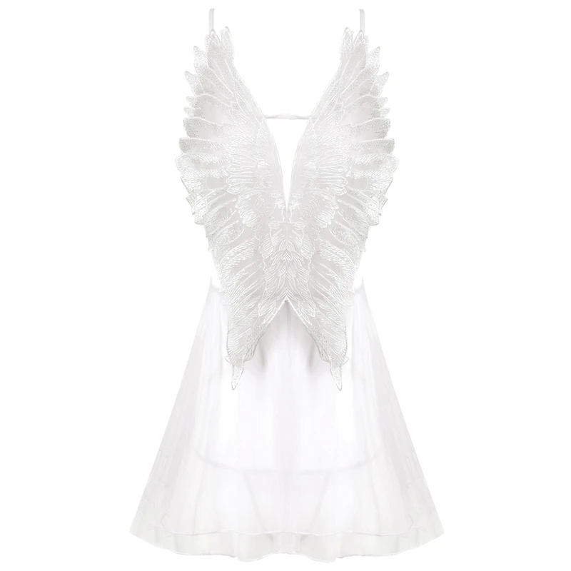 

Women Sexy Nightwear with Wing Babydoll Lace See-through Backless Nightgown Sleepwear G-String Sexy Lingerie Erotic Dress