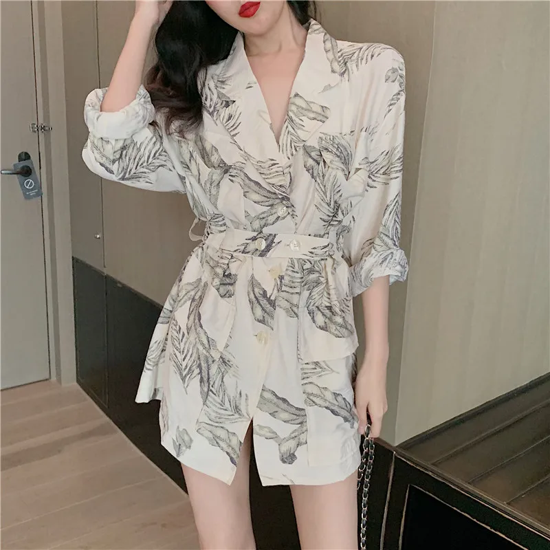 RUGOD New Women Thin Blazers Cotton And Linen Pockets Casual Coat Stylish Print Oversize Tunic Blazer Buttons Temperament