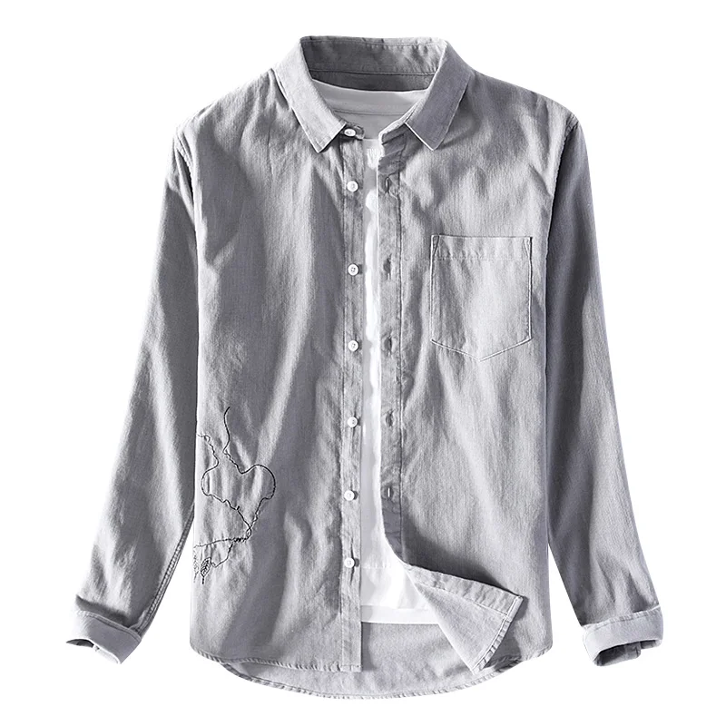 

Рубашка мужская с длинным рукавом, 100% хлопок, Повседневная модная однотонная Удобная