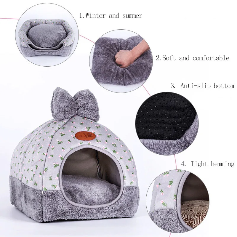 

Cat Litter Cat House Dog Closed Folding Cat Villa Teddy Pet Supplies Yurt Kennel Autumn and Winter New Style Beds and Houses