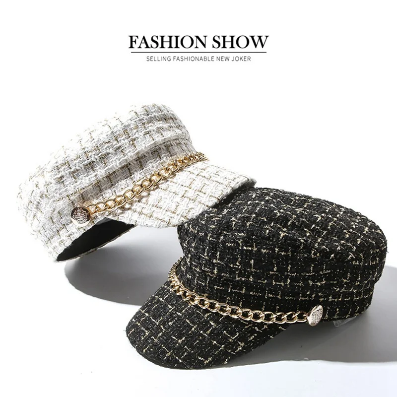 

New Cotton Female Hat Lattice Flat Peaked Octagonal Hat Fashion Women Vintage Beret Cap Men Striped Retro British Hat