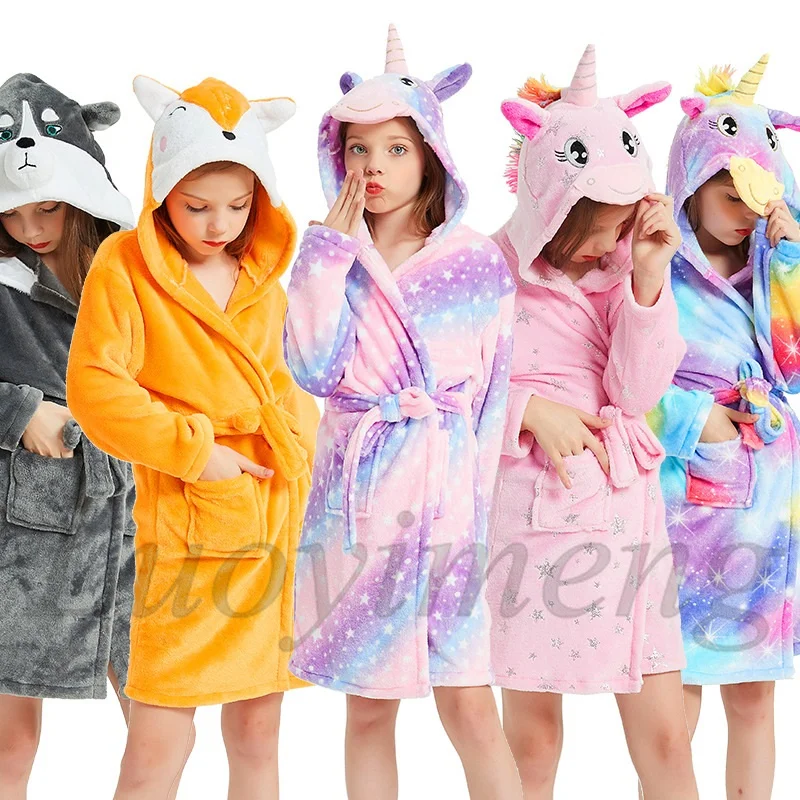 

Winter Kids Unicorn Robe For Girls Pajamas Animal Hooded Children Bathrobe Boys Sleepwear Kids Dressing Gown Baby NightGowns