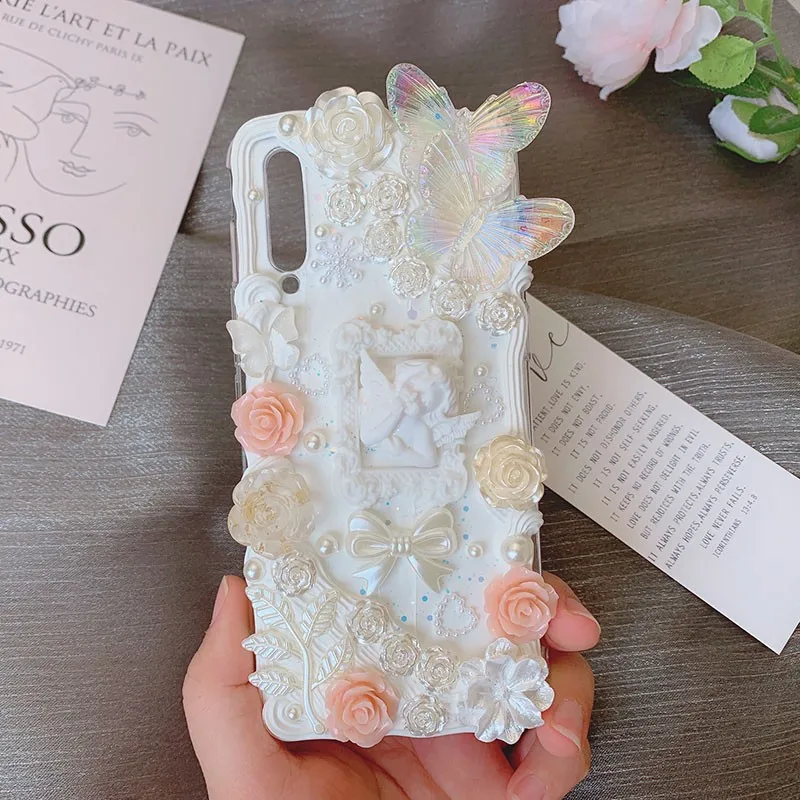 

Чехол для Samsung s21 ultra с 3D изображением розы цветка ангела бабочки чехол ручной работы для телефона galaxy s20 FE кремовый чехол для самостоятельной...