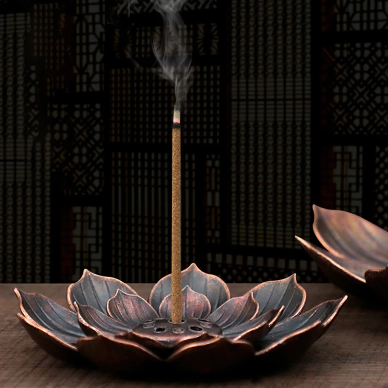 

New 1PC Alloy Incense Burner Stick Holder Plate Buddhism Lotus Censer Bronze Nasturtium Incense Burner