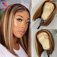 highlight wig human hair straight bob wig lace front human hair wigs for women colored human hair wigs with natural hairline
