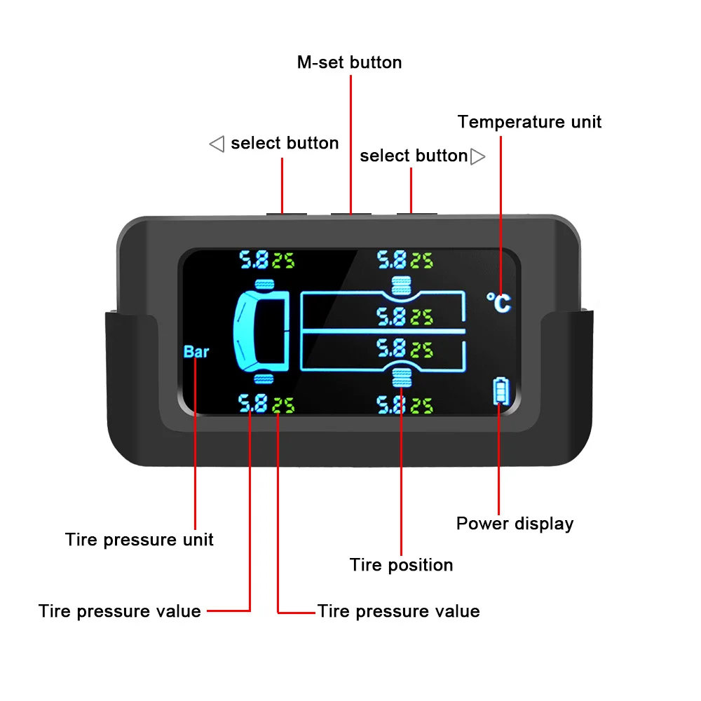 

Auto Security Alarm Solar Smart Car TPMS Save Fuel Tire Pressure Monitoring System Digital LCD Display 6 Sensors