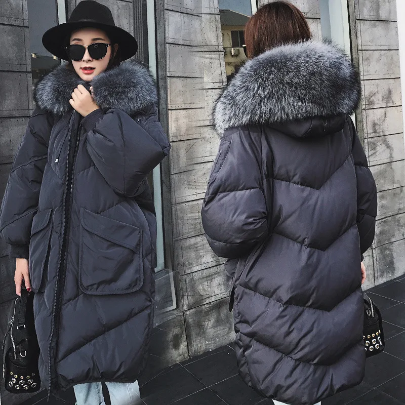 Женский пуховик зима 2019 новая мода большой меховой воротник толстый свободный
