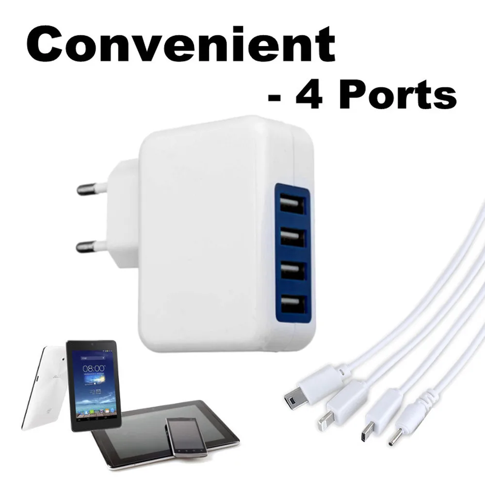 Зарядное устройство для мобильного телефона настенный USB адаптер для Штепсель вилки стандарта ЕС 4 порта 5V3A Быстрая зарядка универсальный для IPhone Xiaomi Tablet huawei