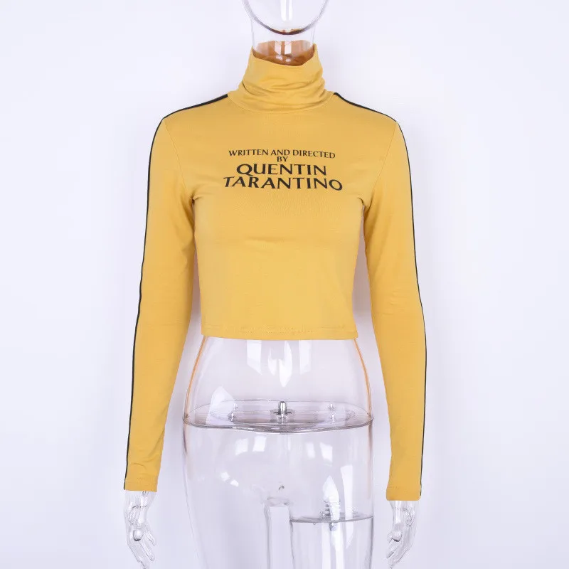 Shellsuning футболка с длинным рукавом для женщин 2020 желтый короткий топ принтом букв