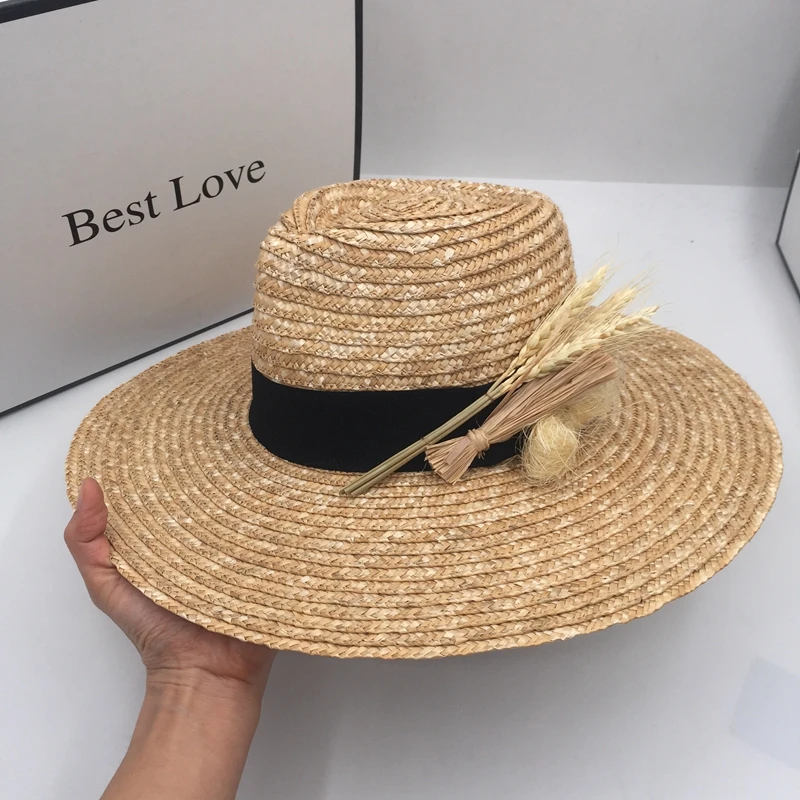 

Summer straw jazz hat for women with grain raffia big eaves brim in Europe and the French gift cap beach youth prevented bask