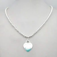 sterling silver 925 classic fashion exclusive blue enamel water flower heart brand lady 4mm ball bead necklace