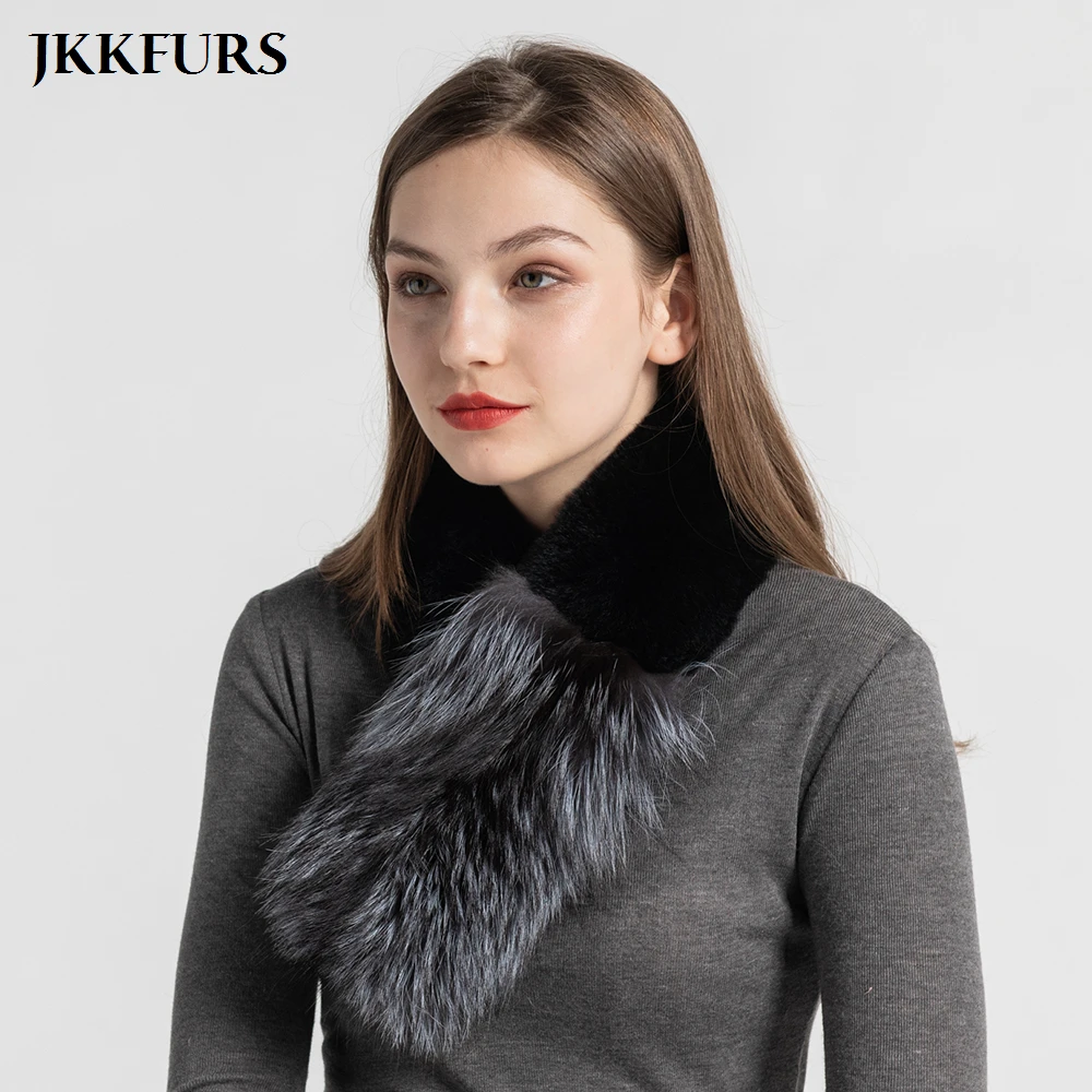 Женские шарфы из натурального меха лисы модные теплые кролика рекс на магнитной
