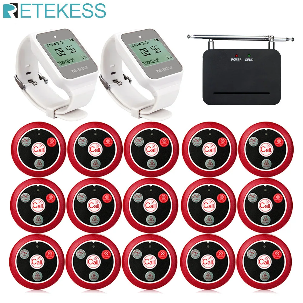Retekess ресторанный пейджер Беспроводной Вызов официанта 2 шт. TD108 часы приемник + TD021