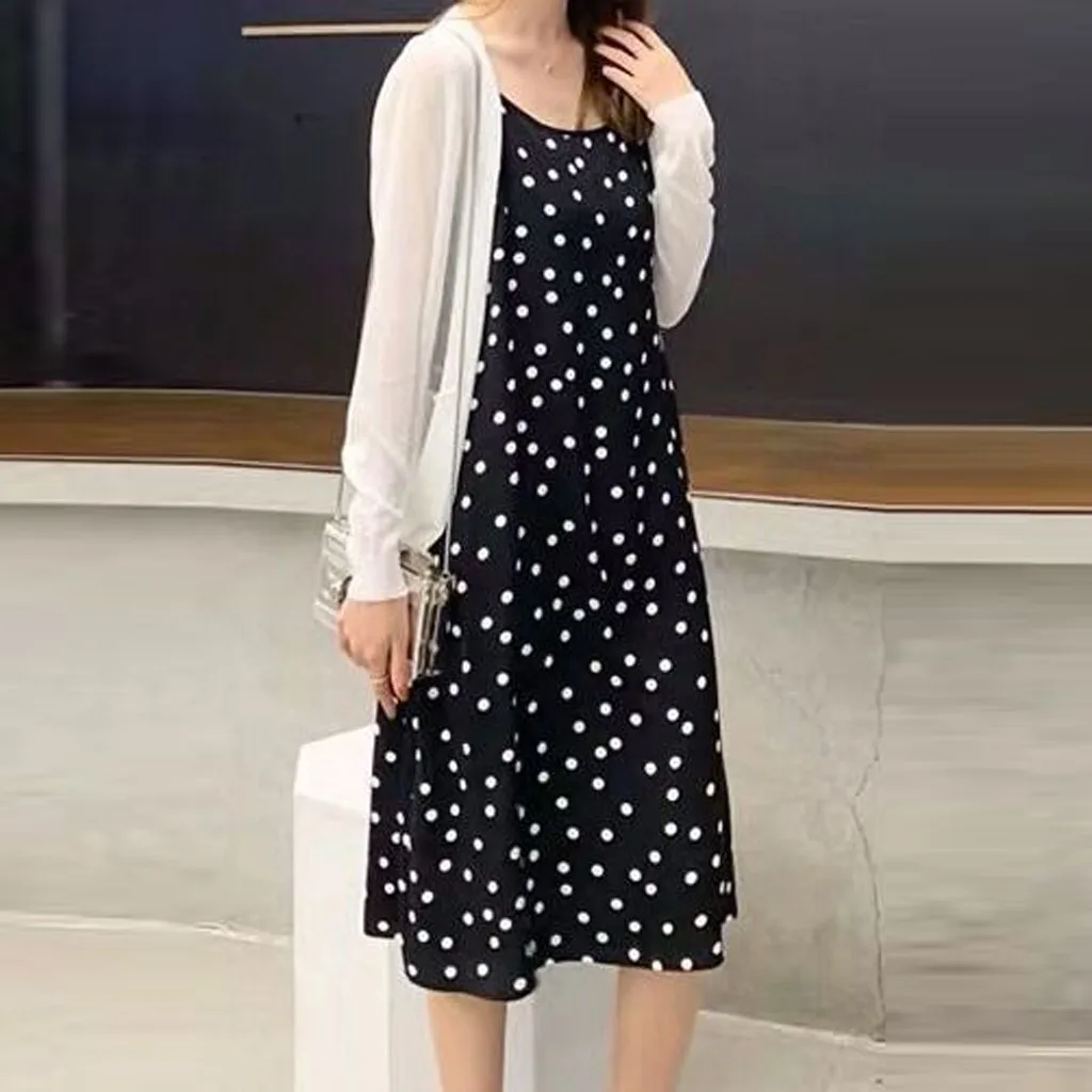 Платье женское в горошек повседневная Милая Элегантная кофта без рукавов разные