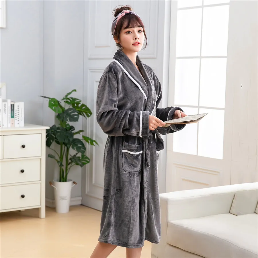 

Winter Warm Sleepwear Full Sleeve Home Dressing Gown Nightgown Home Clothing V-neck Negligee Kimono Bathrobe Gown For Female