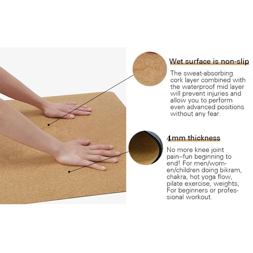 

4mm Senior Cork TPE Yoga Mat CORK Aerobics Yoga Mat Non-Slip Sweat Wicking Chest Pad Fitness Body Yoga Mat Gym Yoga Brick Tool